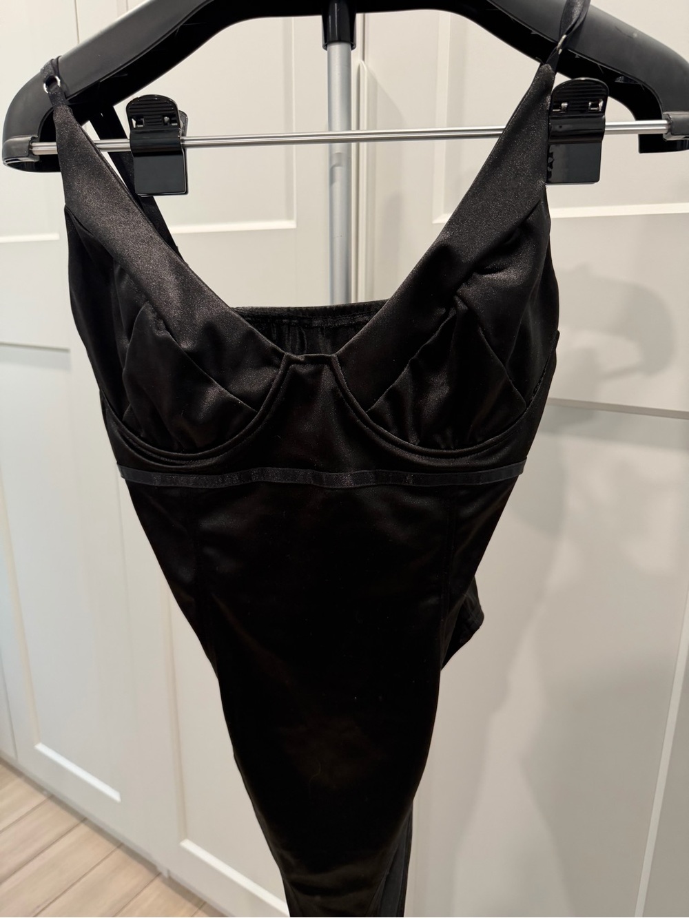 Black Satin Underwire Bodysuit